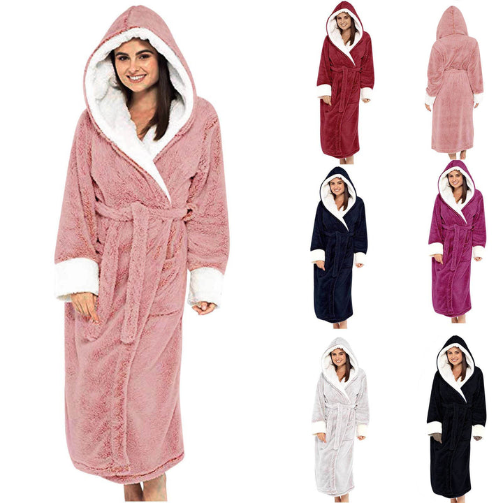 Damen Kuscheliger Fleece-Morgenmantel mit Kapuze und Gürtel Drune
