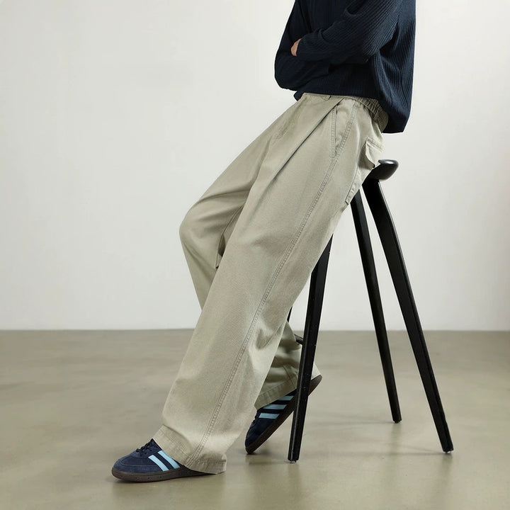 Damen Bundfalten-Hose mit elastischem Taillenbund und weitem Bein Drune