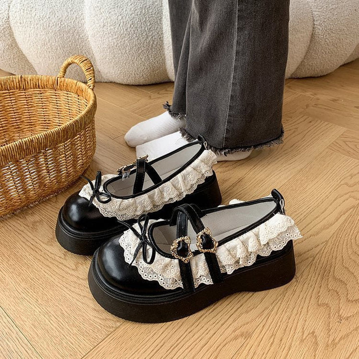 Damen Rüschen Sneakers mit dekorativen Schnallen und robustem Profil Drune
