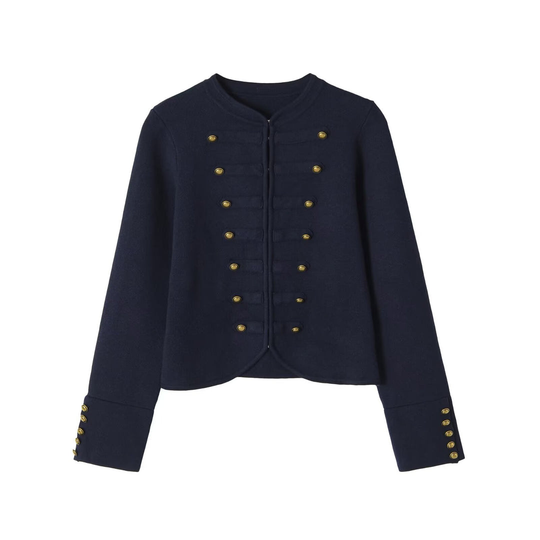 Damen Kragenloser, kurzgeschnittener Offiziersblazer mit goldenen Zierknöpfen Drune