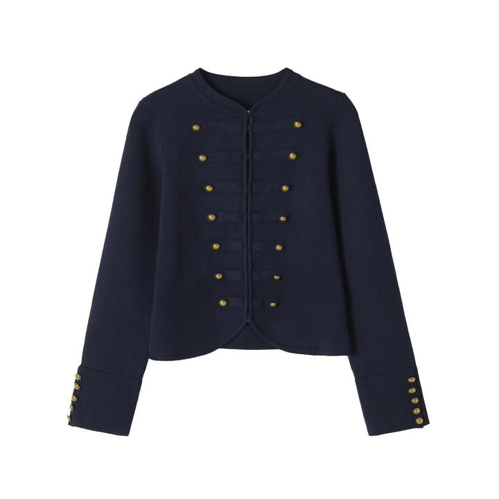Damen Kragenloser, kurzgeschnittener Offiziersblazer mit goldenen Zierknöpfen Drune