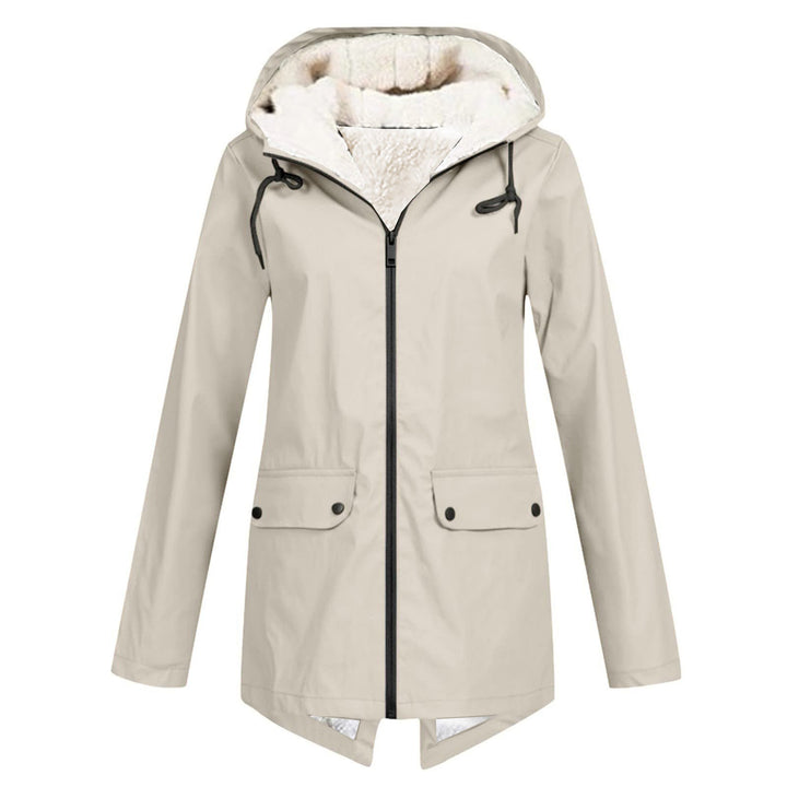 Damen wetterfeste und gefütterte Regenjacke mit verstellbarem Kapuzenkragen Drune