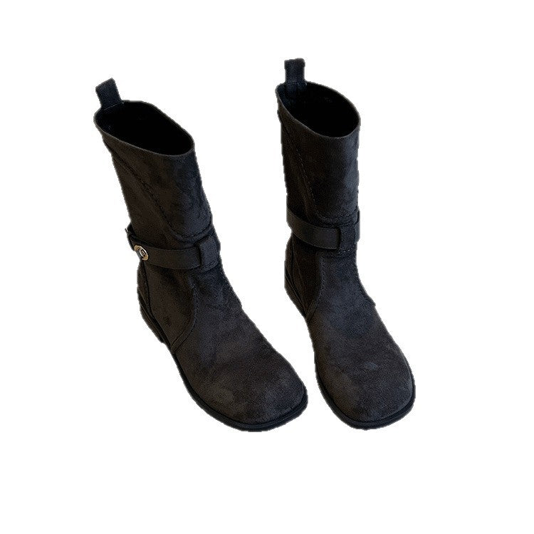 Damen Modische Stiefel mit dekorativem Riemen Drune