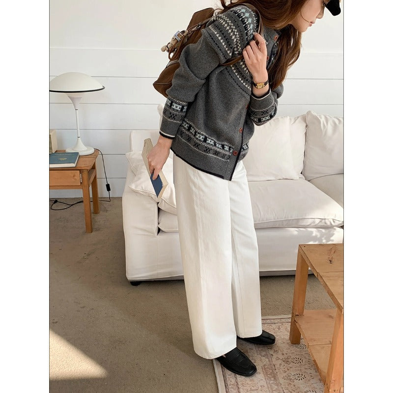 Damen stilvolle Strickjacke mit traditionellem Muster Drune