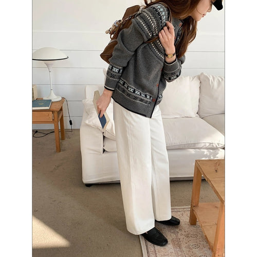 Damen stilvolle Strickjacke mit traditionellem Muster Drune