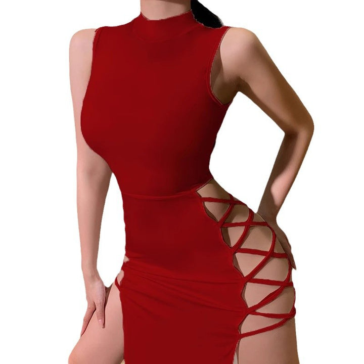 Damen Minikleid mit eleganten Cut-Out-Details und hochgeschlossenem Kragen Drune