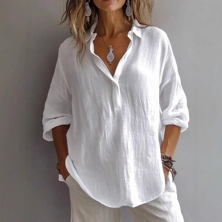 Damen Lockeres Knopf-Bluse Hemd Drune