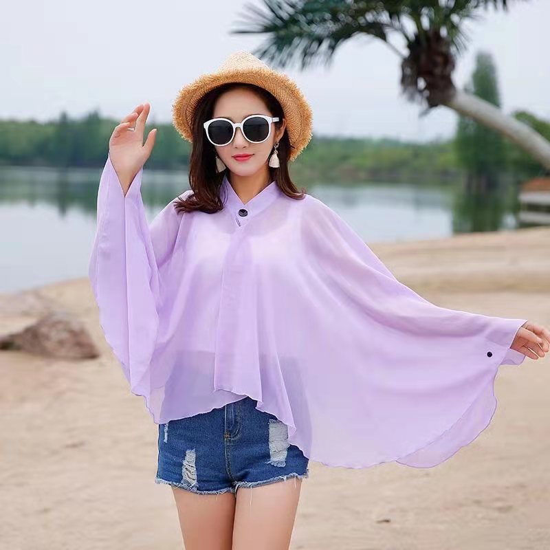 Damen Luftiger Chiffon-Kimono mit weit ausgestellten Ärmeln Drune