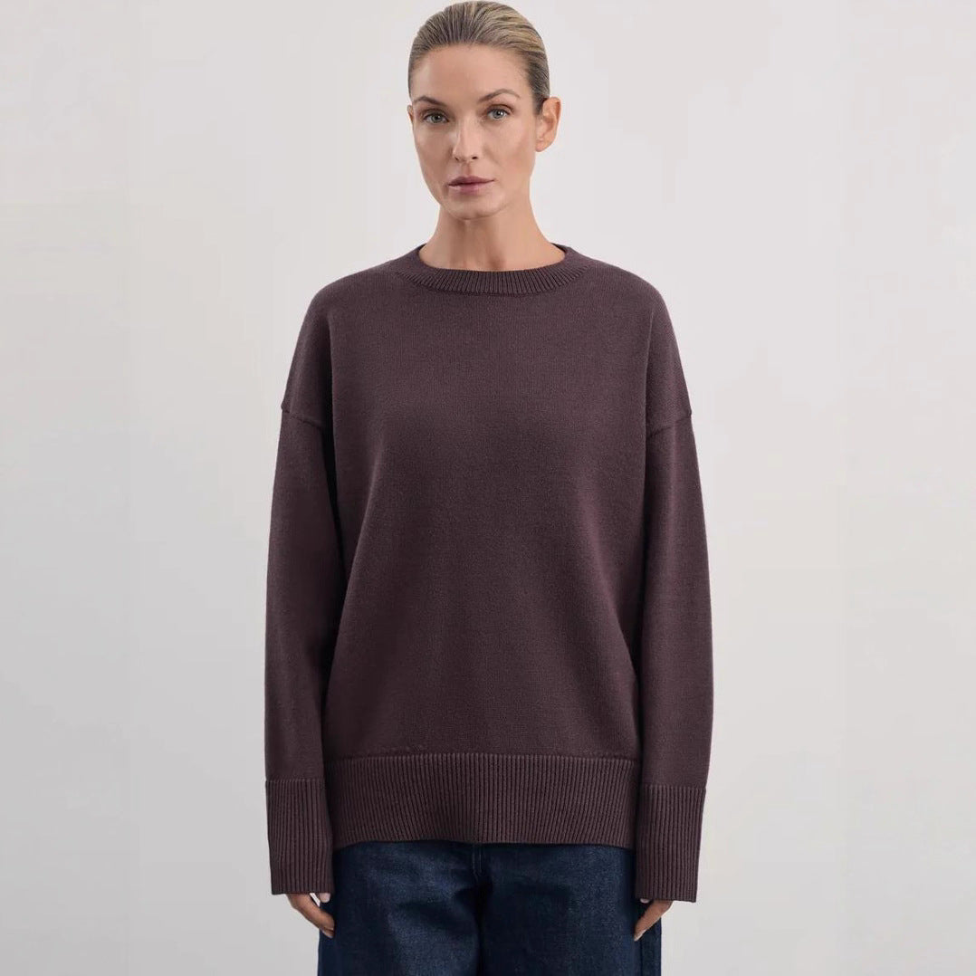 Damen Bequemer und eleganter Strickpullover mit überschnittenen Schultern und Rippenbündchen Drune