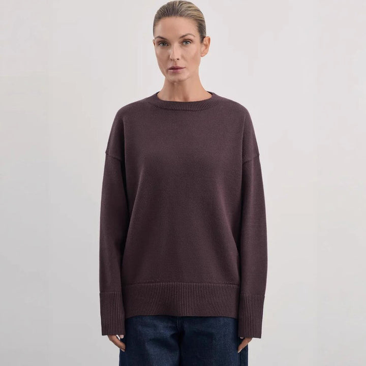 Damen Bequemer und eleganter Strickpullover mit überschnittenen Schultern und Rippenbündchen Drune
