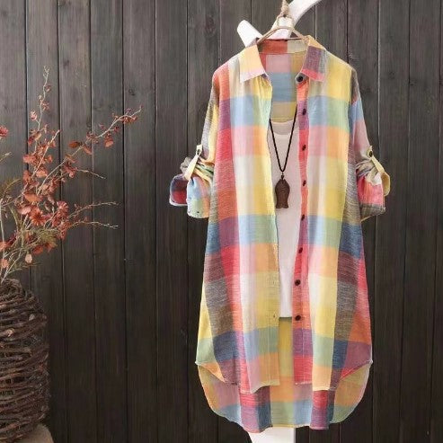 Damen Karo-Hemdbluse im lässigen Oversized-Schnitt mit langen Ärmeln und umschlagbaren Ärmeln Drune