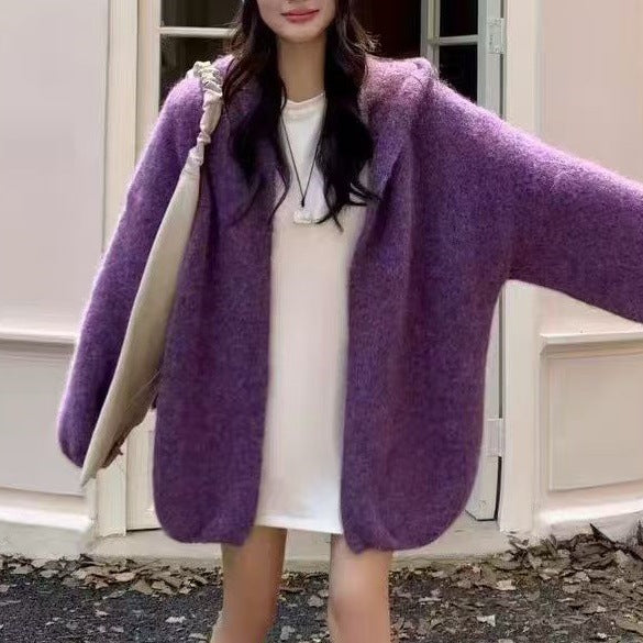 Damen Flauschige Übergröße Strickjacke Drune