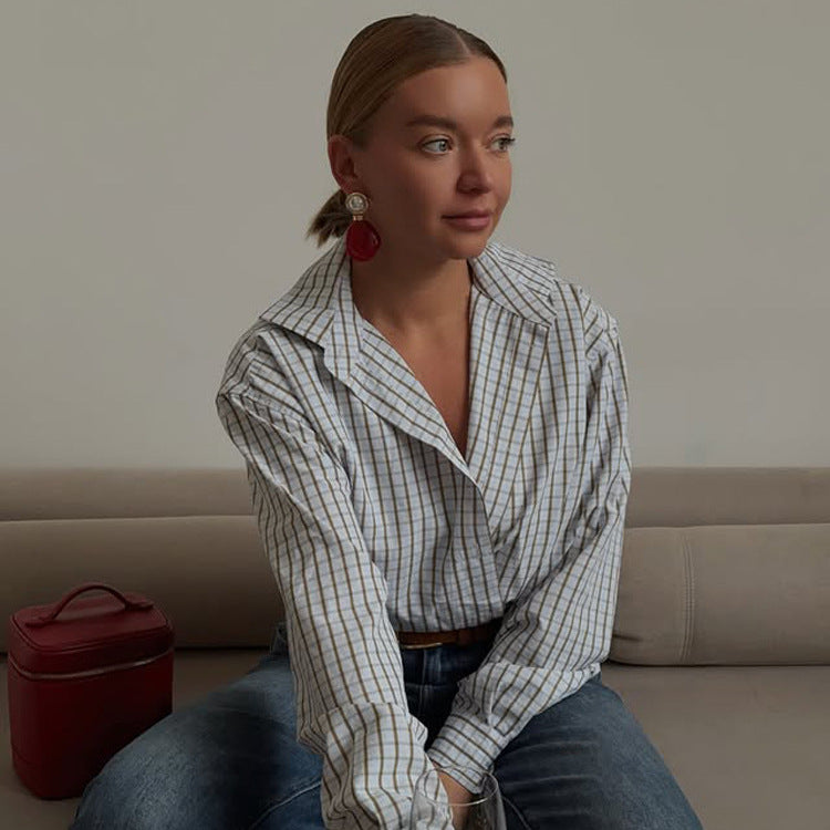 Damen Kariertes Oversize-Hemd mit verlängertem Saum Drune