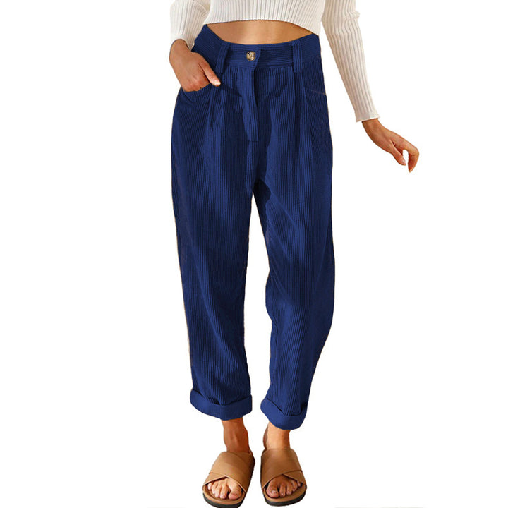 Damen Hochtaillierte Kordhose mit Falten, lockerer Passform und umgeschlagenem Saum Drune