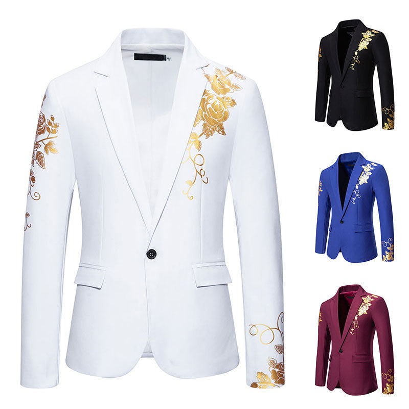 Herren nan einreihiges Sakko mit schmalem Revers und goldenem Rosenprint Drune
