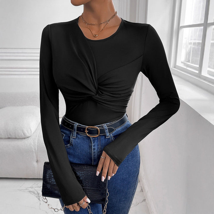 Damen Figurbetontes Langarmshirt mit Twist-Detail und Rundhalsausschnitt Drune