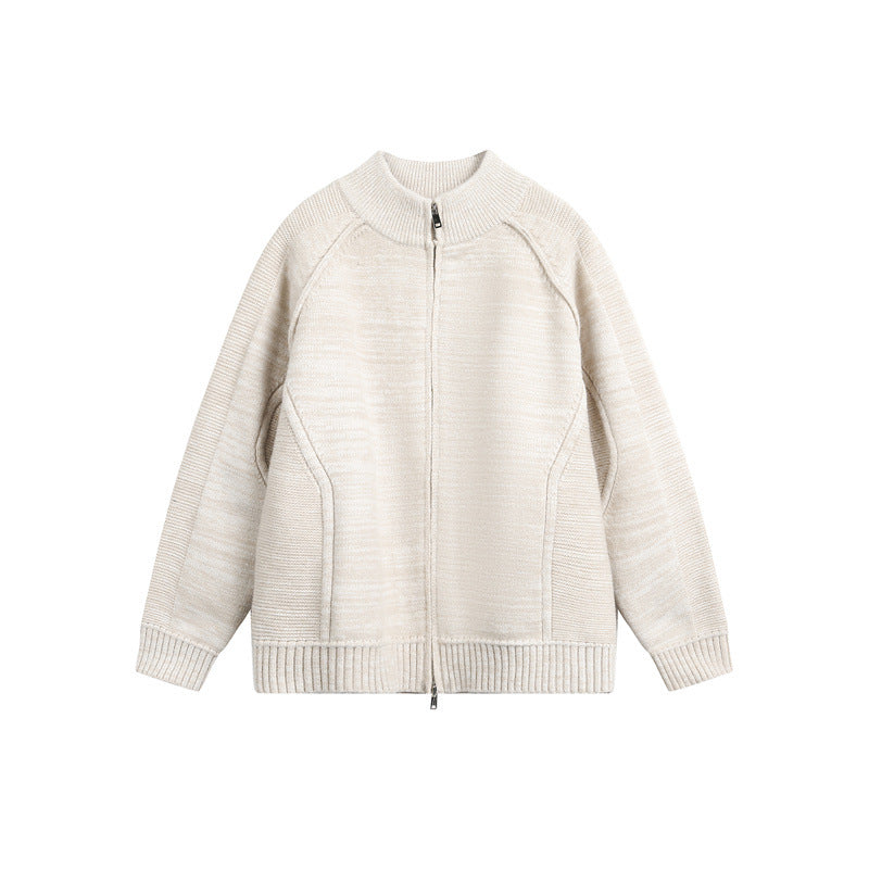 Unisex Grobstrick-Zipjacke mit hohem Stehkragen und Zwei-Wege-Reißverschluss Drune