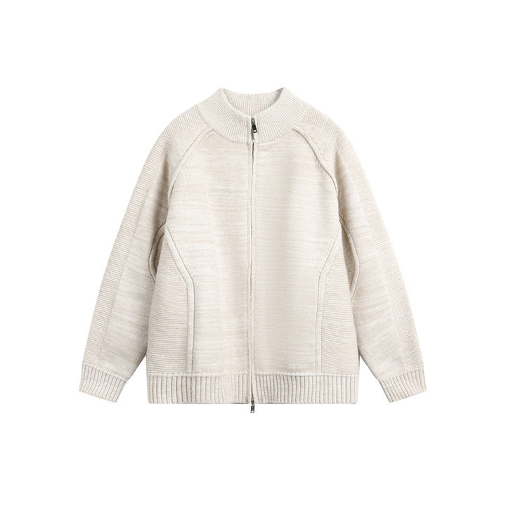 Unisex Grobstrick-Zipjacke mit hohem Stehkragen und Zwei-Wege-Reißverschluss Drune