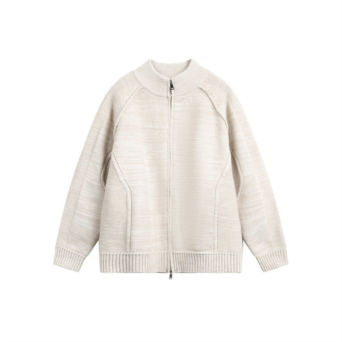 Unisex Grobstrick-Zipjacke mit hohem Stehkragen und Zwei-Wege-Reißverschluss Drune