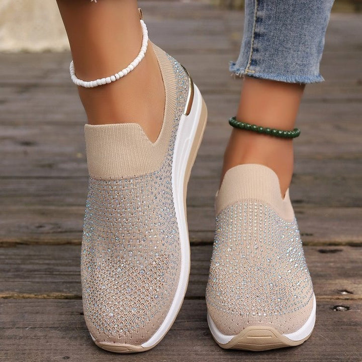 Damen  Strick Slip-On Sneaker mit funkelndem Strassbesatz, elastischem Einstieg und dämpfender Plateausohle Drune