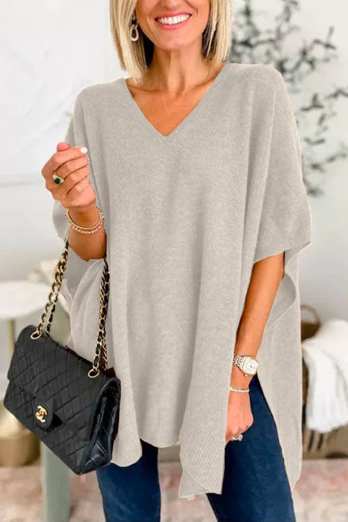 Damen Strickponcho mit V-Ausschnitt und lässigem Schnitt Drune