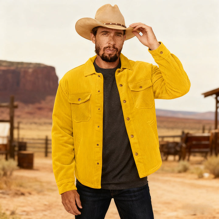 Herren Kordhemdjacke im Westernstil mit aufgesetzten Brusttaschen Drune