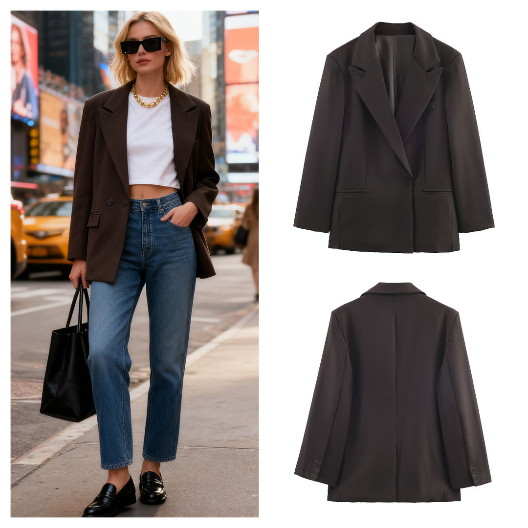 Damen Taillierter Longline-Blazer mit fallendem Revers und Ein-Knopf-Verschluss Drune