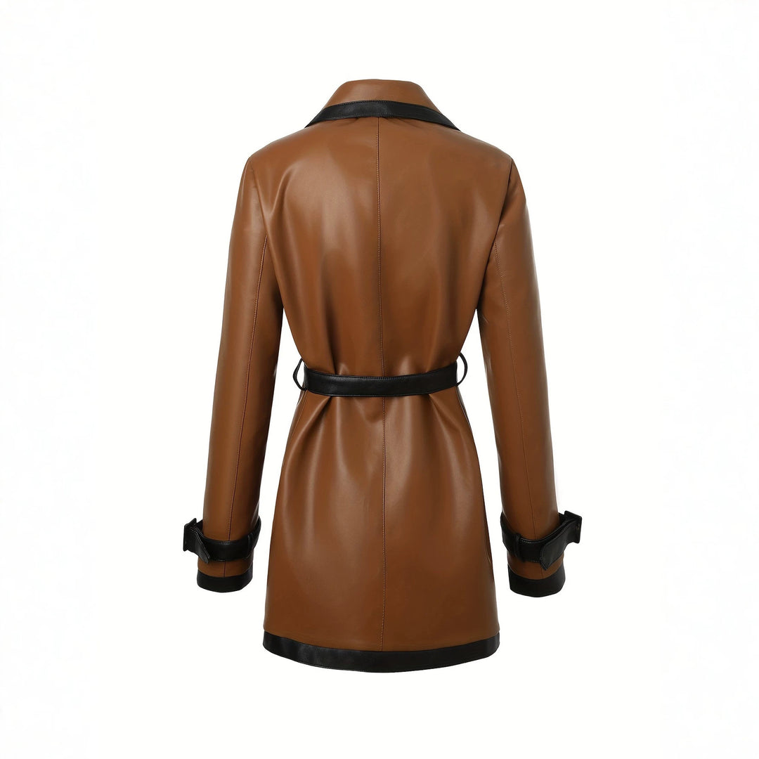 Damen Modischer Kunstleder Trenchcoat Drune