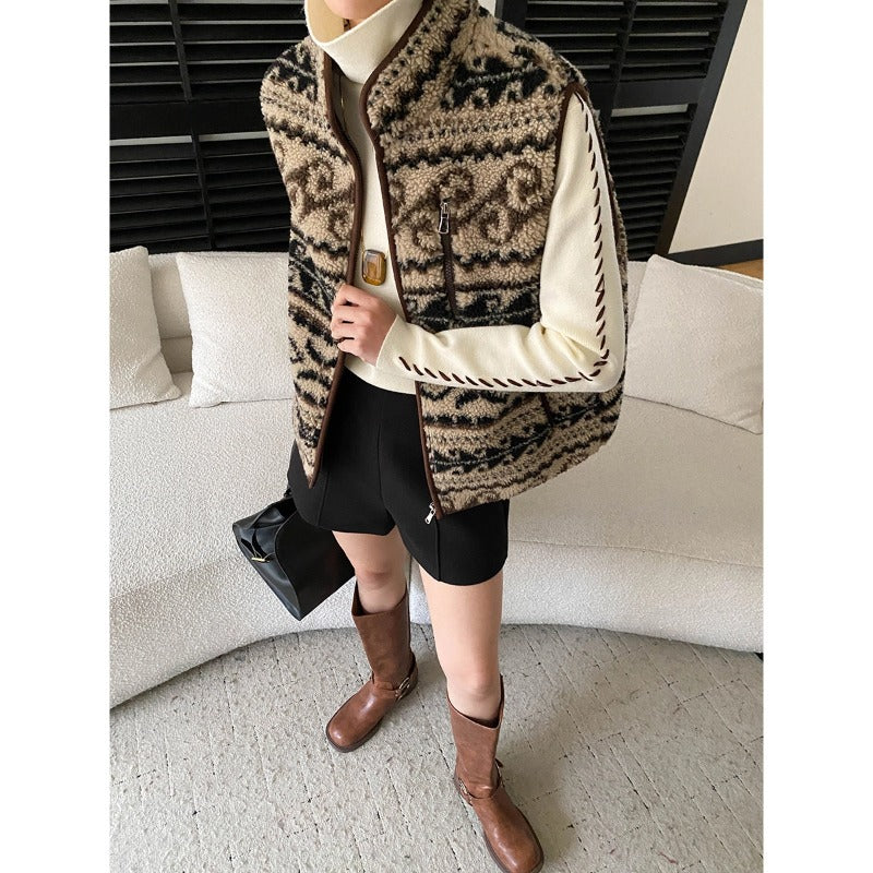 Damen Fleece-Weste mit floralem Muster und praktischen Taschen Drune