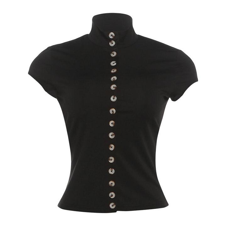 Damen Stehkragen Bluse mit Knopfleiste Drune