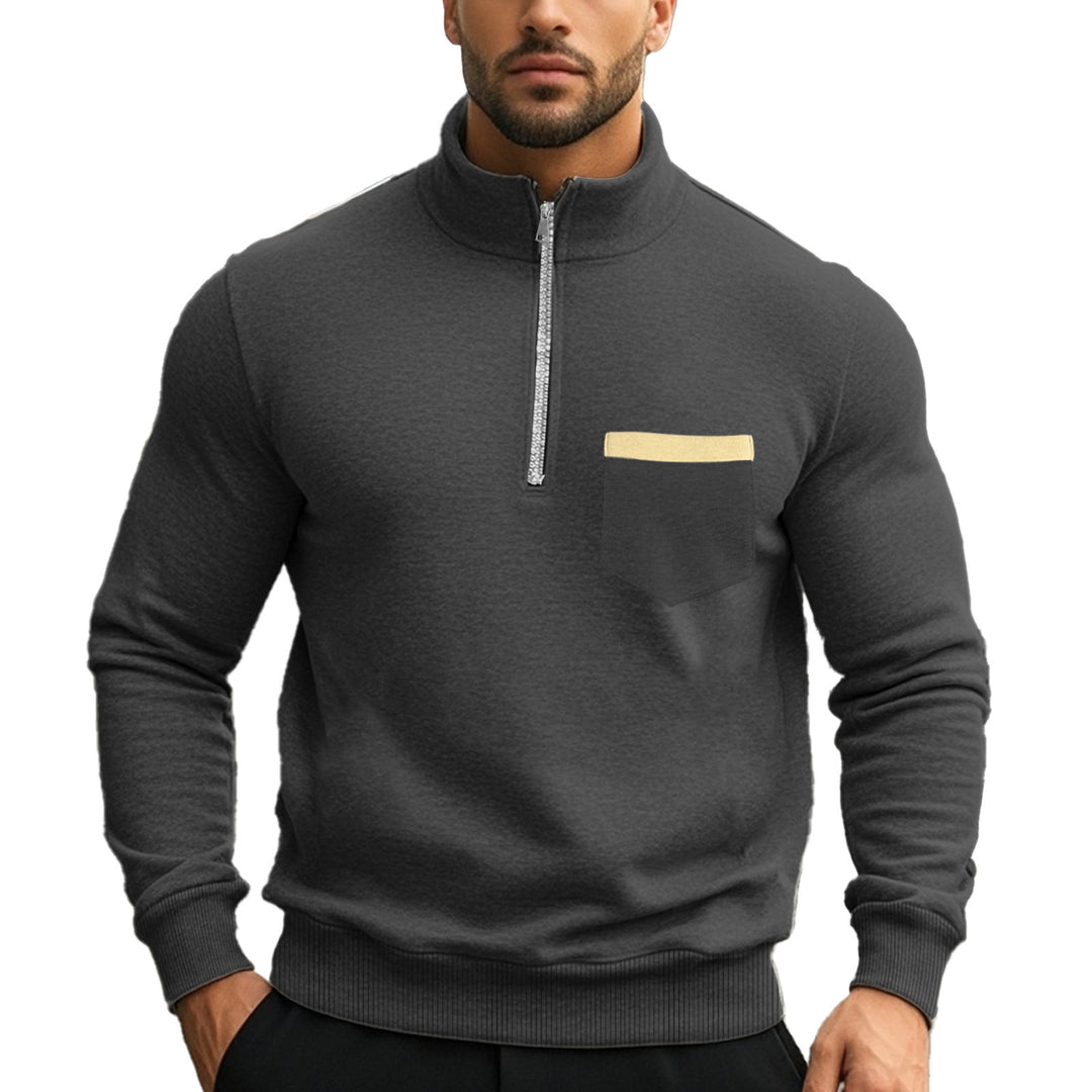 Herren nan angerauter Sweat-Halbzip mit kontrastiertem Innenkragen und elastischem Saum Drune