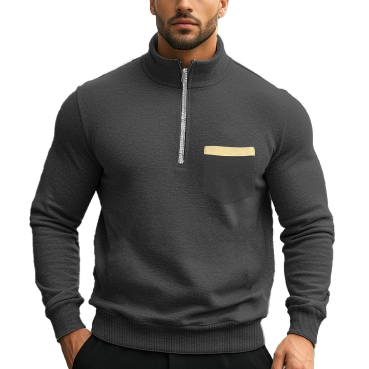 Herren nan angerauter Sweat-Halbzip mit kontrastiertem Innenkragen und elastischem Saum Drune