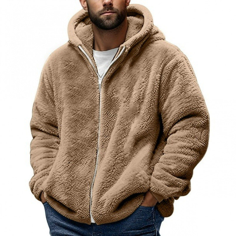 Herren Kuschelige Teddy-Fleece-Kapuzenjacke mit Reißverschluss und Oversize-Passform Drune