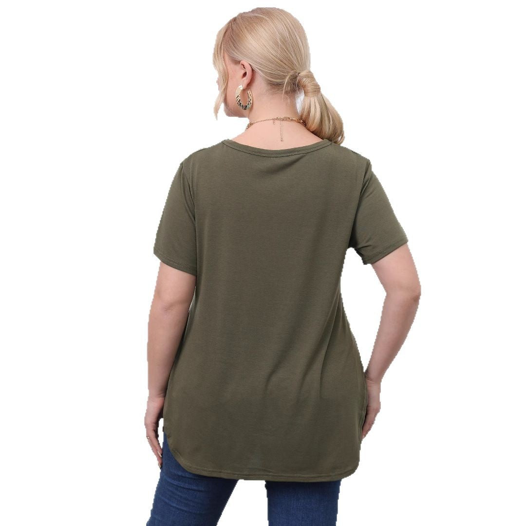 Damen lässiges T-Shirt mit seitlichen Eingrifftaschen Drune