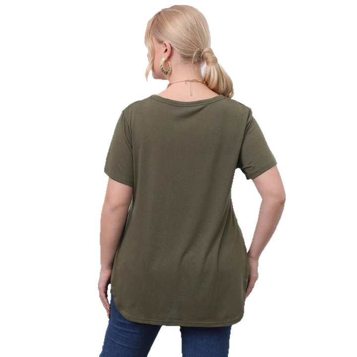 Damen lässiges T-Shirt mit seitlichen Eingrifftaschen Drune