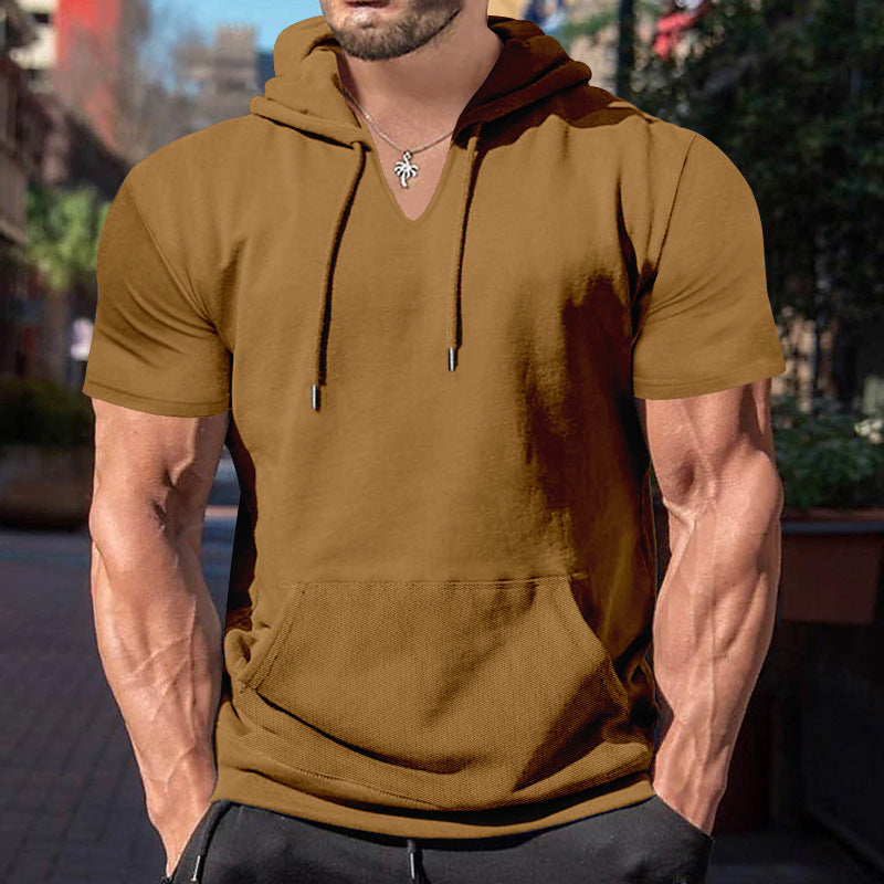 Herren lässiges Kapuzenshirt mit V-Ausschnitt und praktischer Bauchtasche Drune