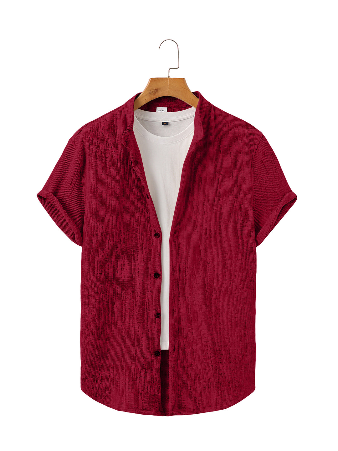 Herren nan leichtes Knitterstruktur-Überhemd mit umgeschlagenen Ärmeln entspannter Overshirt-Silhouette Drune