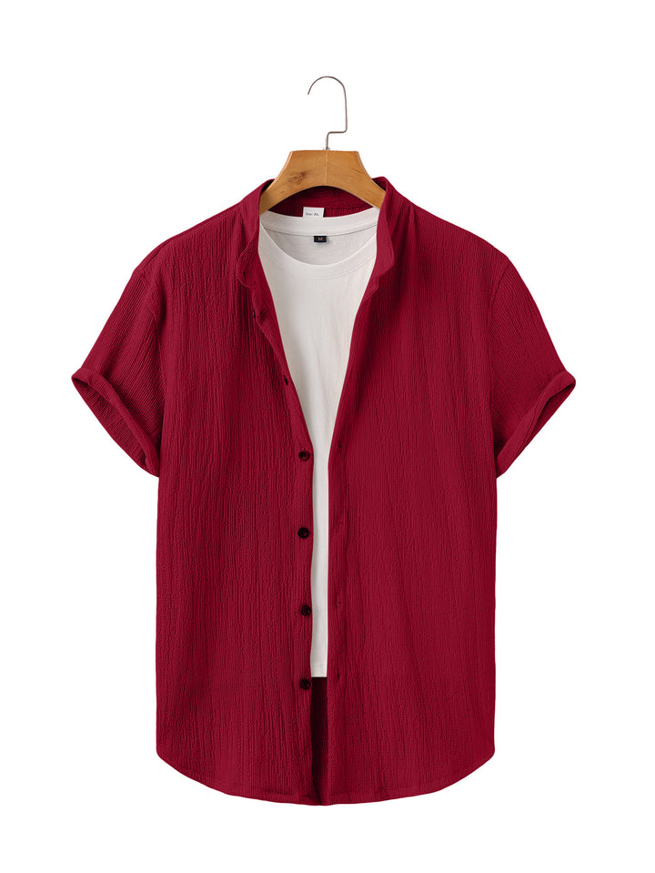 Herren nan leichtes Knitterstruktur-Überhemd mit umgeschlagenen Ärmeln entspannter Overshirt-Silhouette Drune