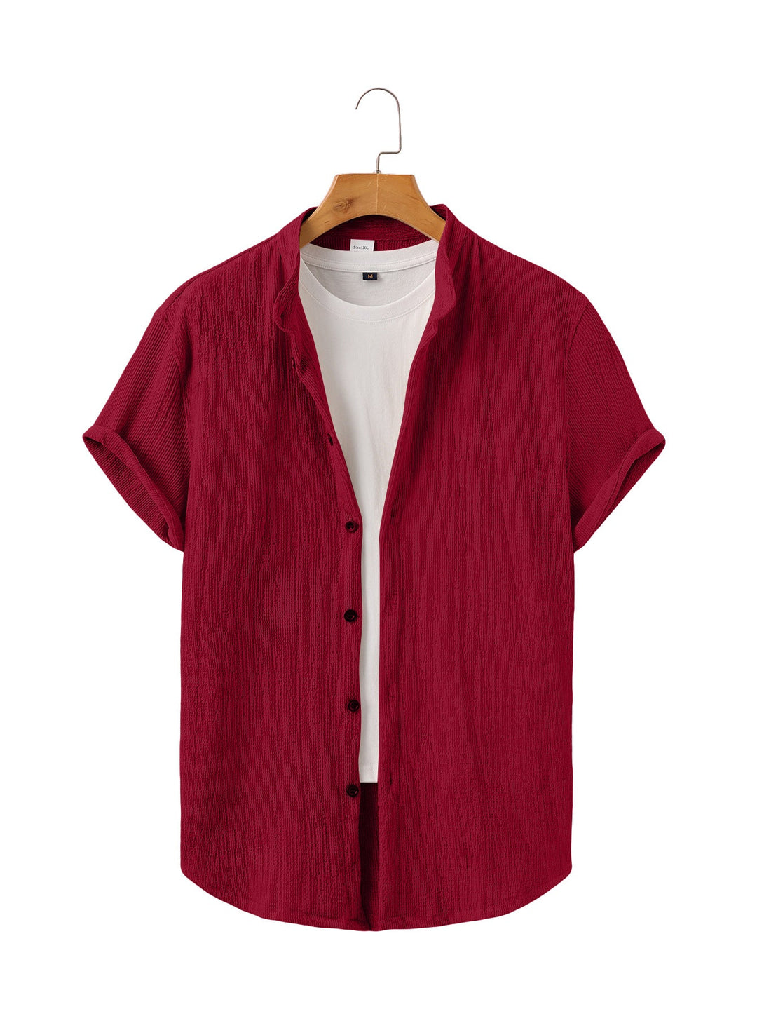 Herren nan leichtes Knitterstruktur-Überhemd mit umgeschlagenen Ärmeln entspannter Overshirt-Silhouette Drune