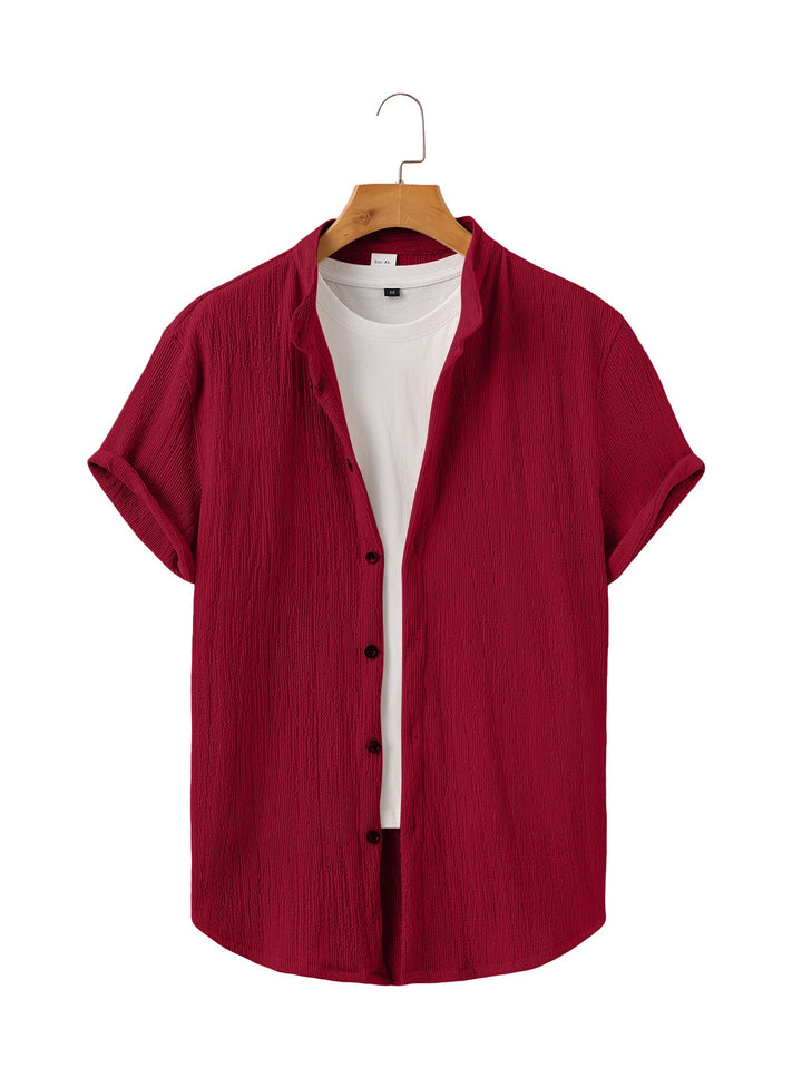 Herren nan leichtes Knitterstruktur-Überhemd mit umgeschlagenen Ärmeln entspannter Overshirt-Silhouette Drune