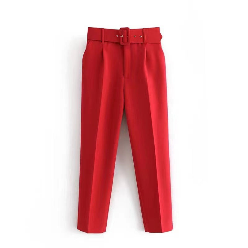 Damen weite Hochbundhose mit schickem Gürtel Drune