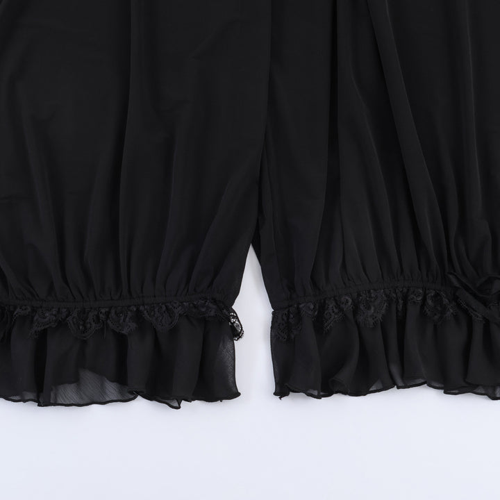Damen Plissee-Party-Hose mit Spitzenbesatz und elastischem Bund Drune