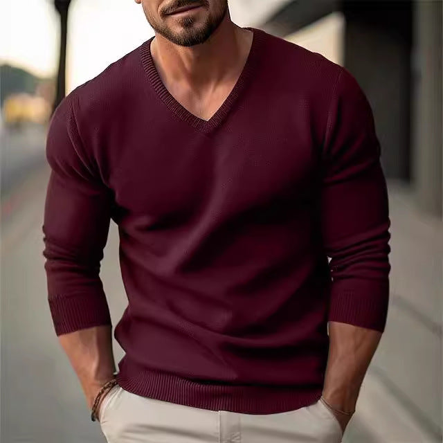 Herren Strickpullover mit V-Ausschnitt und hochwertiger Materialtextur Drune