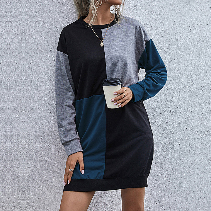 Damen Lockeres Blockdesign-Sweatshirtkleid mit Oversize-Passform und Bündchen Drune
