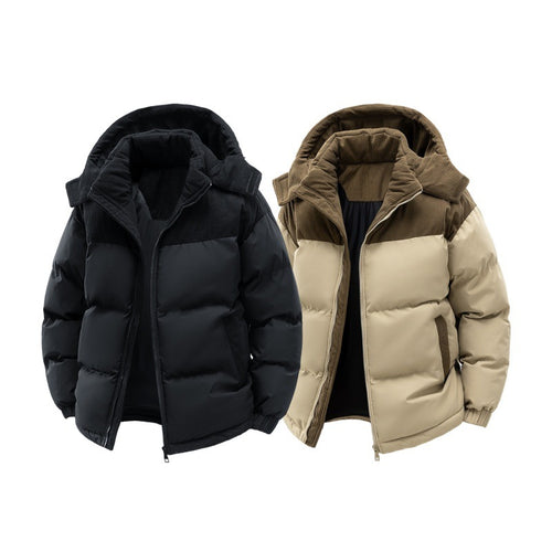 Herren wattierte Steppjacke mit hoher Kapuze, Cotelé-Schulterpaneelen und Zwei-Wege-Reißverschluss Drune
