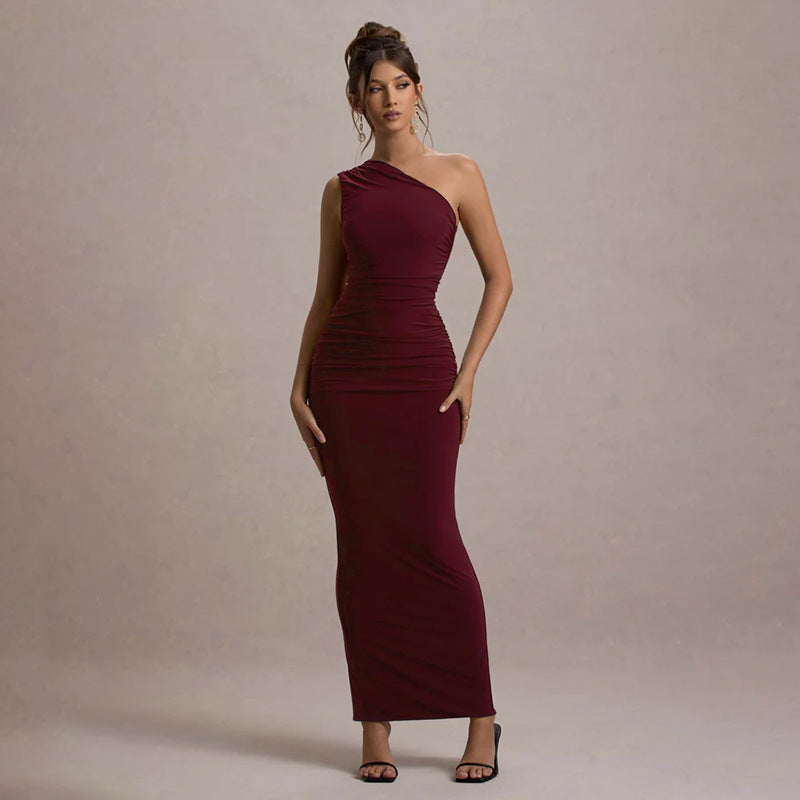 Damen Langarm-Maxikleid mit asymmetrischem Schnitt und raffinierten Drapierungen Drune