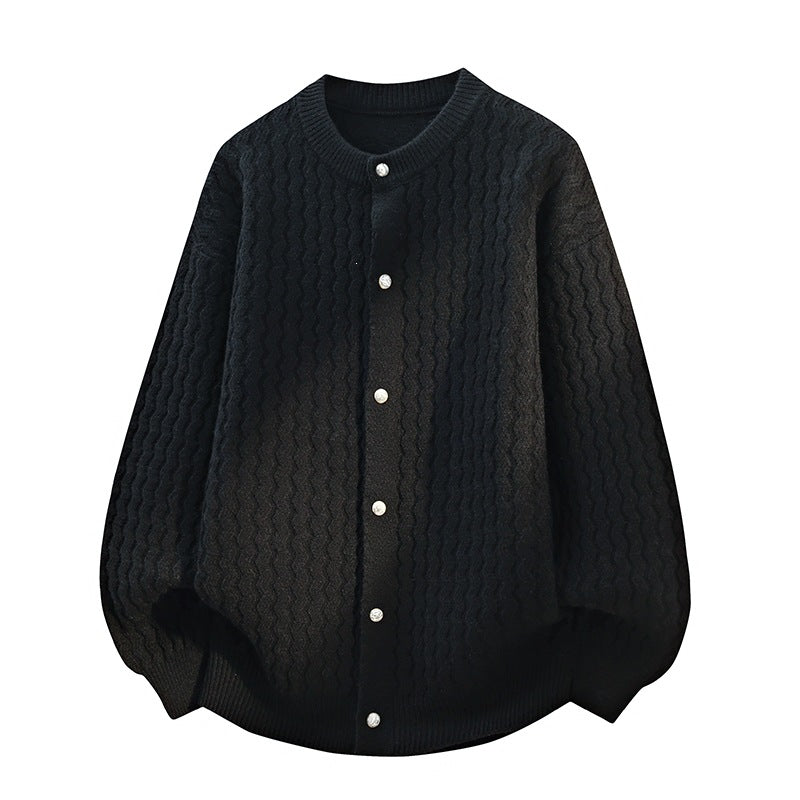 Damen Oversize-Strickjacke mit feiner Strukturstruktur & Perlenknopfleiste Drune