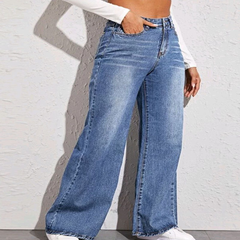Damen weit geschnittene High-Waist Jeans im casual Look Drune