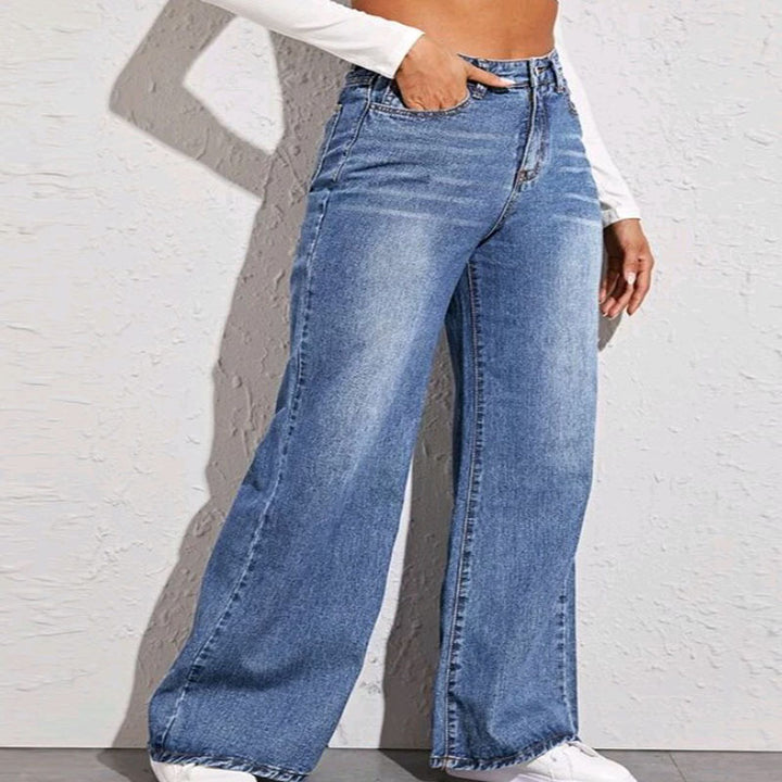 Damen weit geschnittene High-Waist Jeans im casual Look Drune