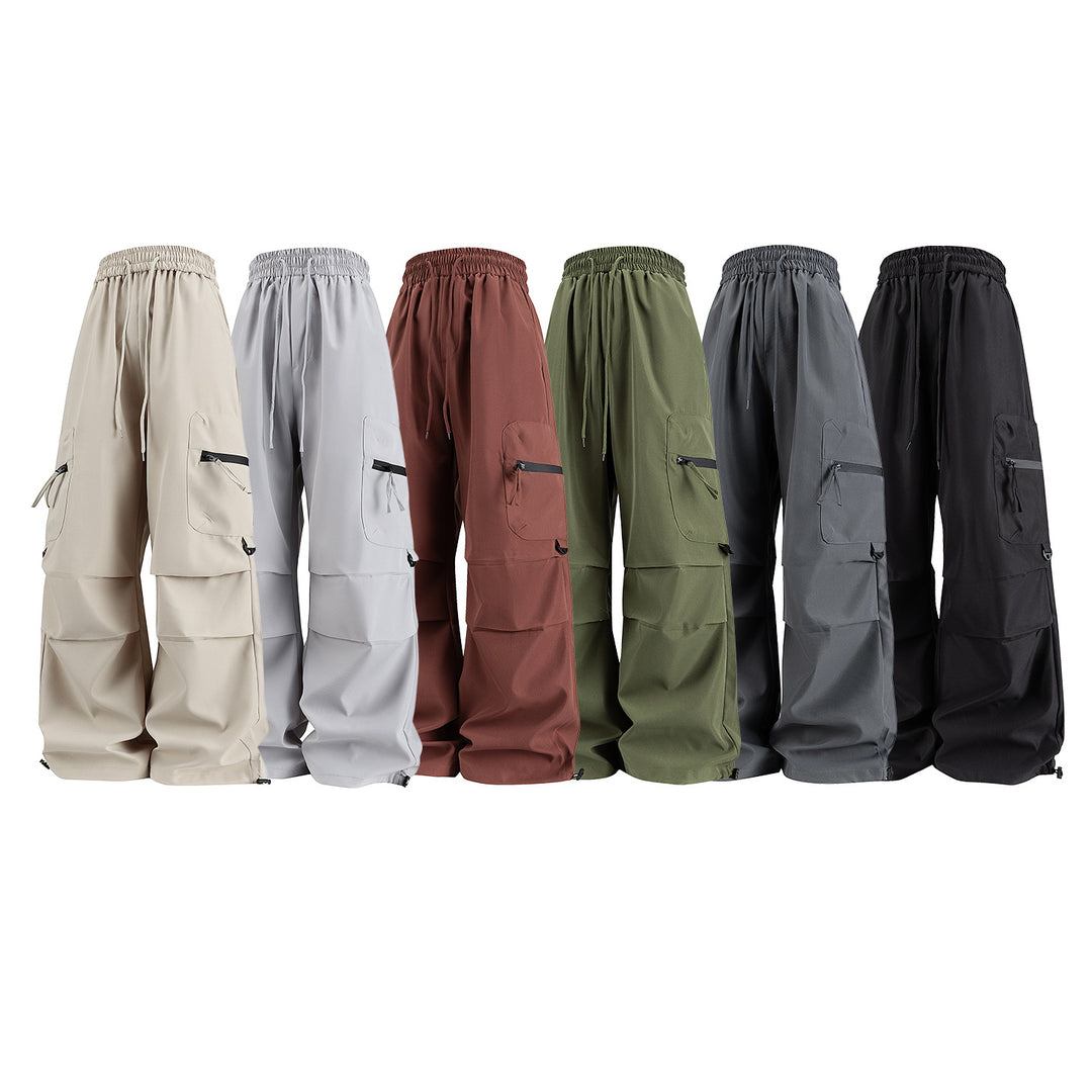 Damen Weite Cargo‑Schlaghose mit hohem Elastbund, Multitaschen und verstellbarem Saum Drune